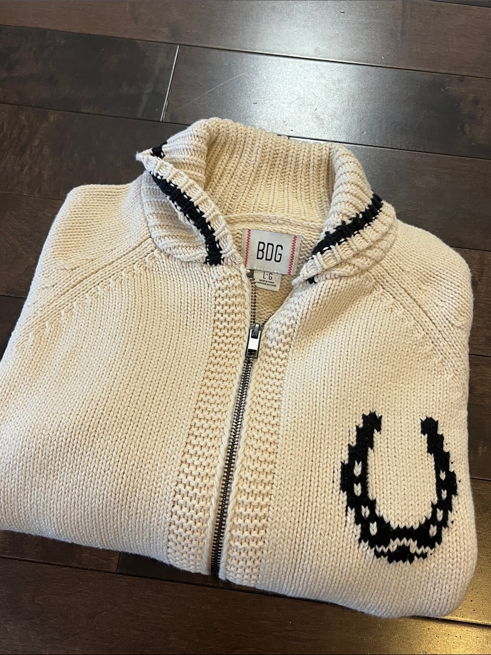 BDG Zip-Front Knit Horse Sweater L - Picture 12 of 12